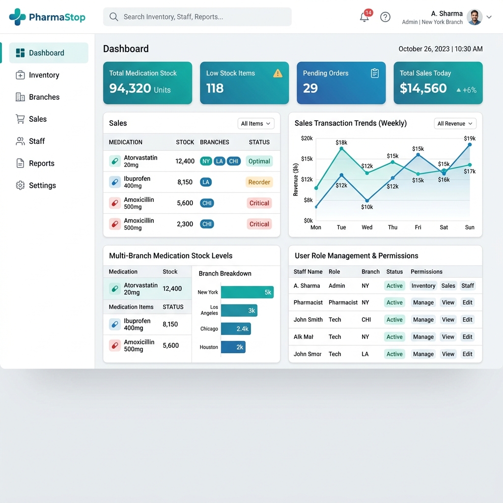 PharmaStop interface mockup